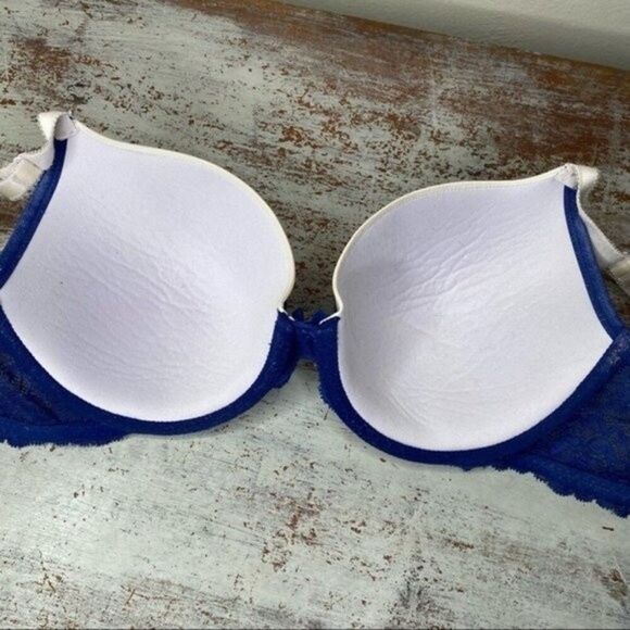 Victoria's Secret blue floral lace perfect coverage bra 34DD - Picture 3 of 6
